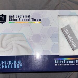White Antibacterial Shiny Flannel Throw
